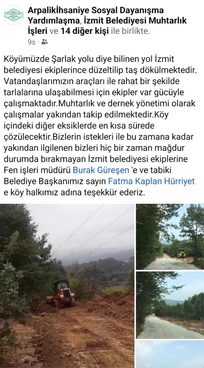 ARPALIK İHSANİYE’DEN BAŞKAN HÜRRİYET’E YOL TEŞEKKÜRÜ