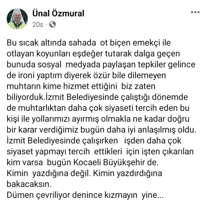 ÖZMURAL: İZMİT BELEDİYESİNDE ÇALIŞMAKTAN ÇOK SİYASET YAPANLAR BUGÜN BÜYÜKŞEHİR’DE