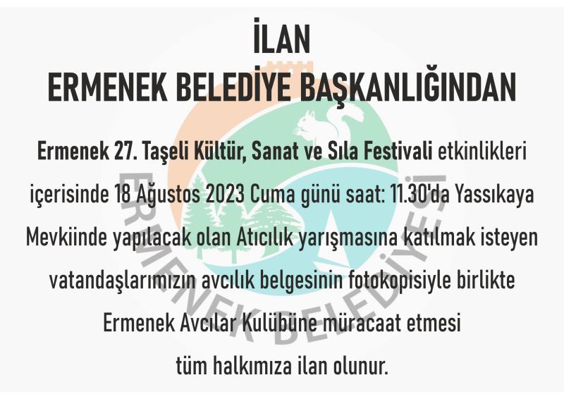 27. Ermenek Taşeli Kültür, Sanat ve Sıla Festivalinde yapılacak yarışmalar