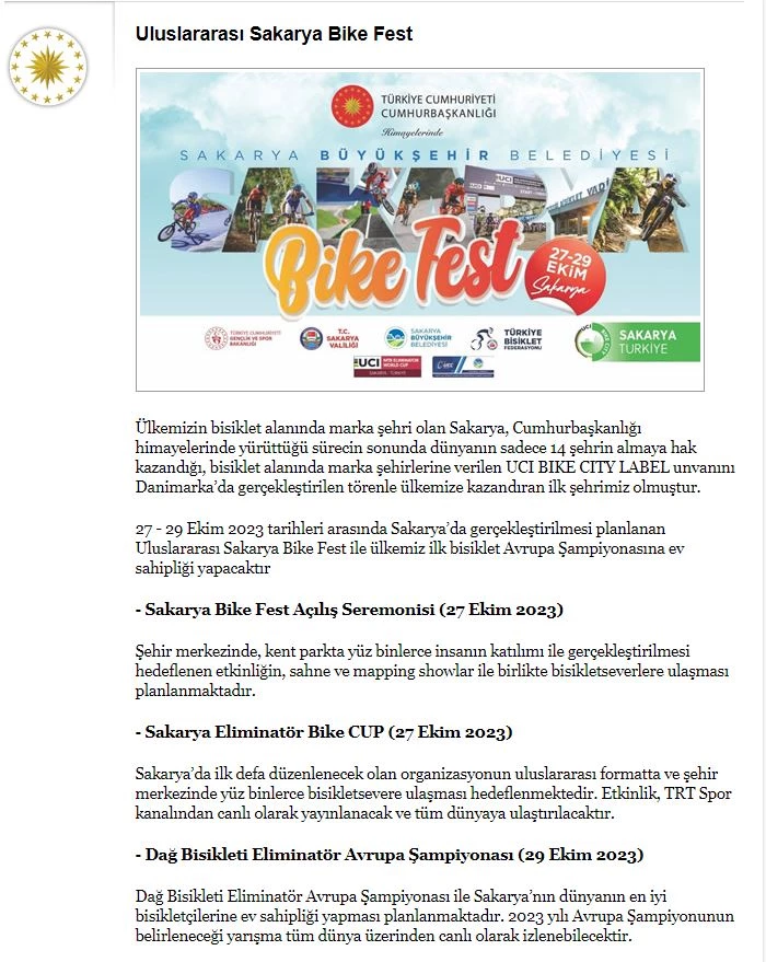 Cumhurbaşkanlığı Sakarya’daki dev festivalin takvimini duyurdu: Sakarya’nın başarısı Türkiye gündeminde