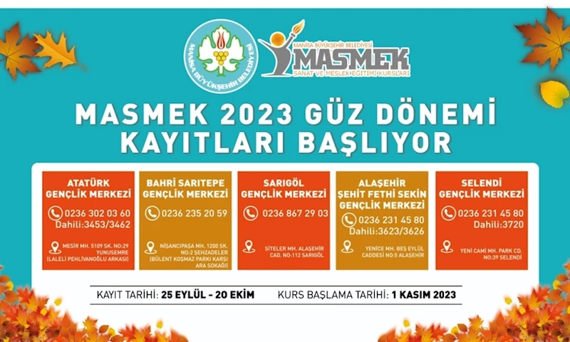 MASMEK Güz Dönemi Kurs Kayıtları Başlıyor