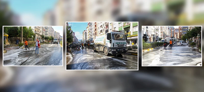 GİRESUN’UMUZUN CADDE VE SOKAKLARI KÖPÜKLÜ SULARLA YIKANIYOR