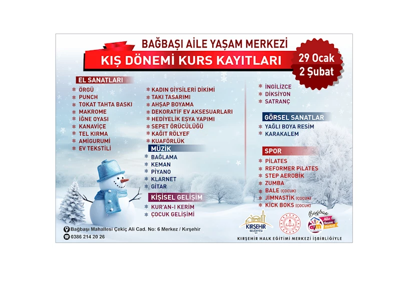 BAĞBAŞI AİLE YAŞAM MERKEZİ KIŞ DÖNEMİ KURS KAYITLARI BAŞLIYOR