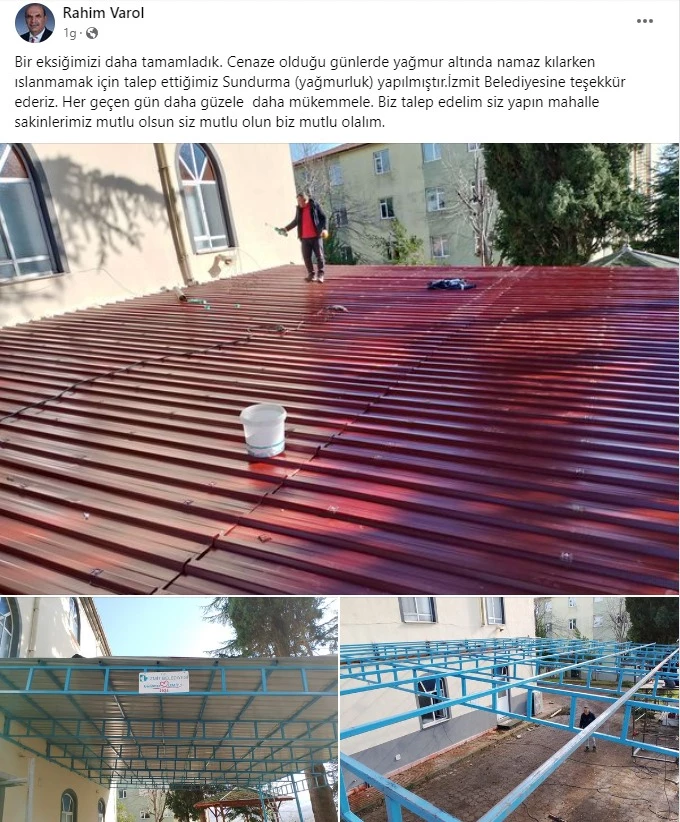 MUHTAR VAROL’DAN CEMAATİN SUNDURMA TALEBİNİ 4 GÜNDE YAPAN İZMİT BELEDİYESİNE TEŞEKKÜR
