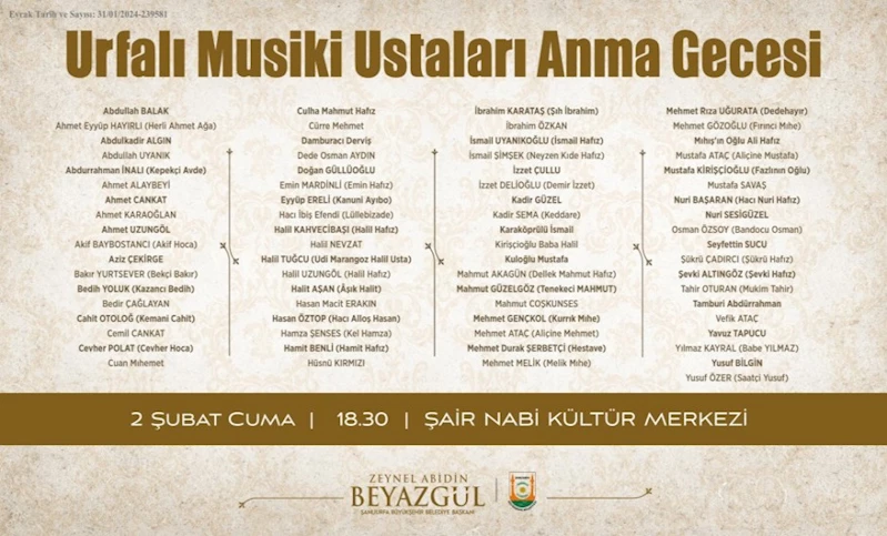 Urfalı Musiki Ustaları Anma Gecesi ile İlgili Duyuru