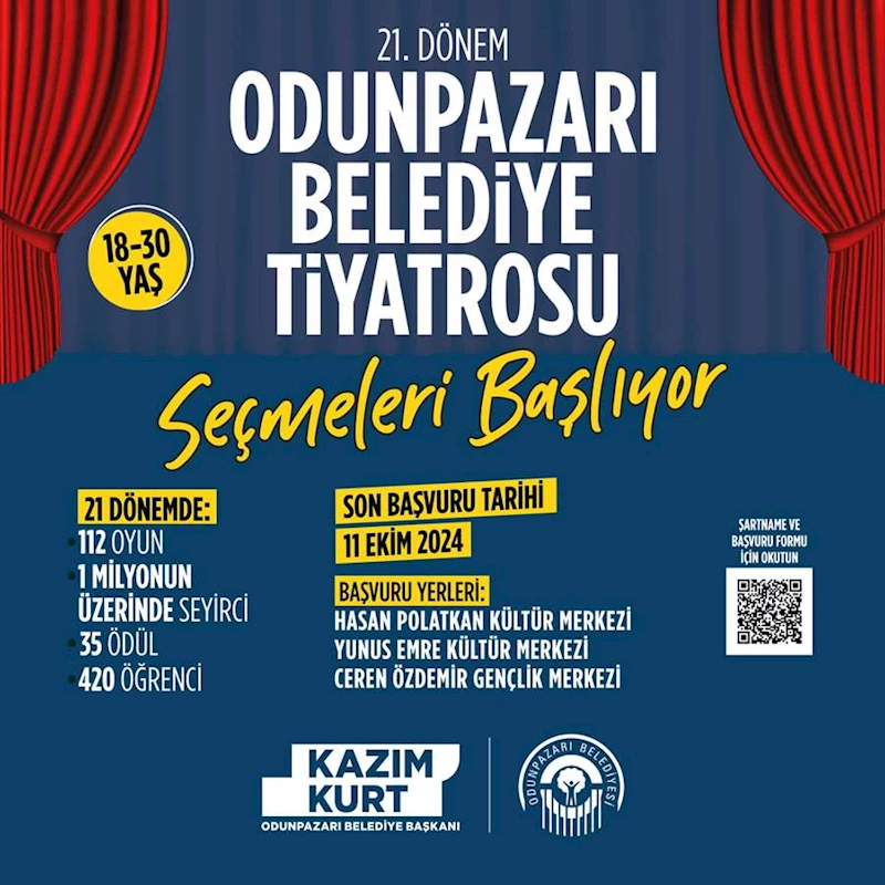 ODUNPAZARI BELEDİYE TİYATROSU SEÇMELERİ İÇİN SON TARİH 11 EKİM