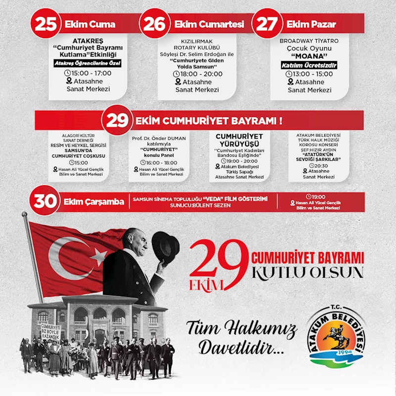 Atakum Belediyesinden 29 Ekim’e  özel program