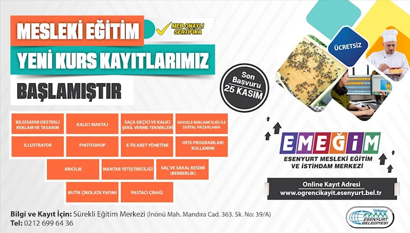 Mesleki Eğitim Yeni Kurs Kayıtları