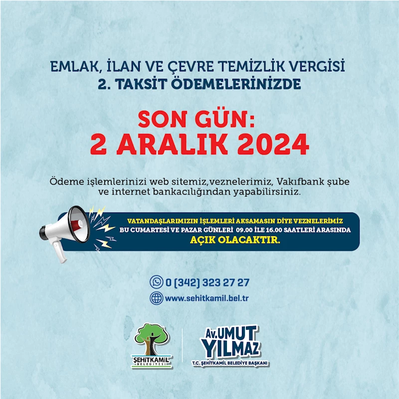 VERGİ ÖDEMELERİNDE SON GÜN 02 ARALIK