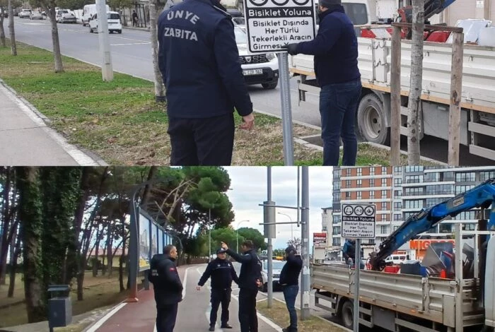 BİSİKLET YOLU VE YAYA YOLU’NA UYARI LEVHALARI KONULDU