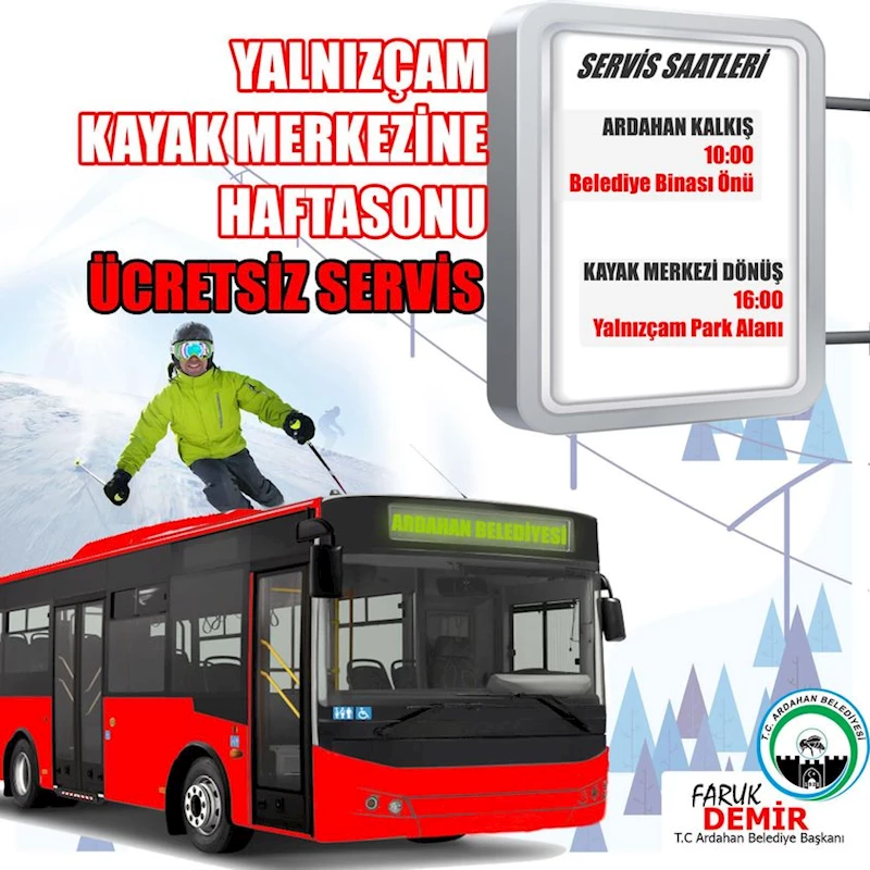YALNIZÇAM KAYAK MERKEZİNE ÜCRETSİZ SERVİS
