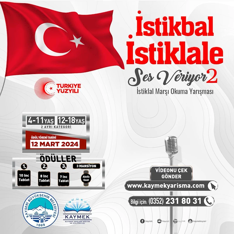 Büyükşehir KAYMEK’in İstiklal Marşı Okuma Yarışması Ödül Töreni İçin Geri Sayım Başladı