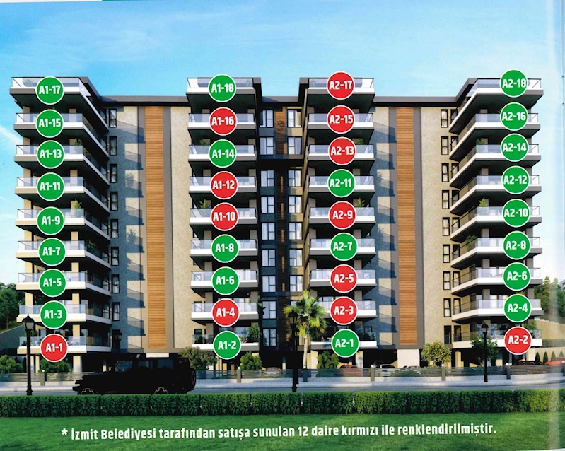 İZMİT BELEDİYESİ, BELEDİYENİN GELİR ELDE ETMESİ İÇİN YAPTIRDIĞI PROJEDEKİ 12 DAİRENİN SATIŞINI GERÇEKLEŞTİRECEK
