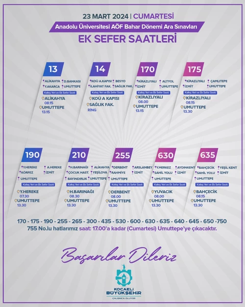 Ulaşım Ek Sefer Saatleri Bilgilendirme