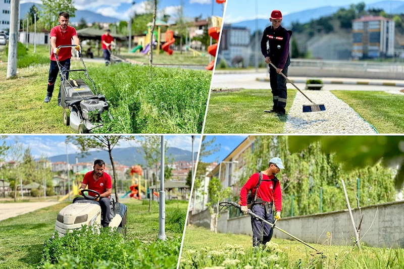 Parklarda ve Yeşil Alanlarda Cim Biçme Çalışmaları Devam Ediyor