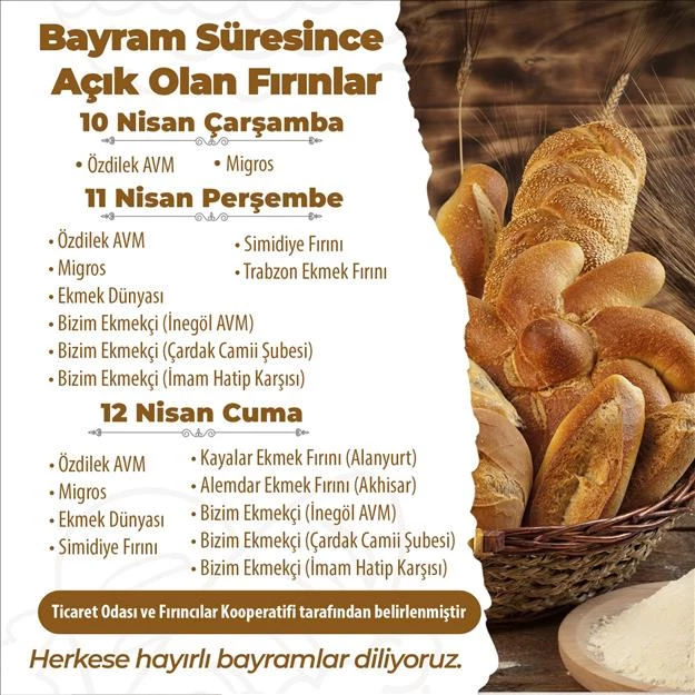 Bayramın “Nöbetçi Fırın” Listesi Belli Oldu