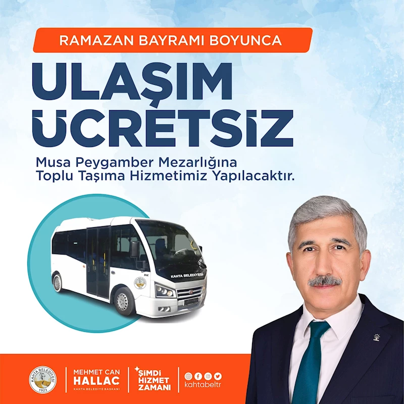 Bayram Boyunca Şehir İçi Toplu Taşıma Araçlarımız Ücretsiz Hizmet Verecektir.