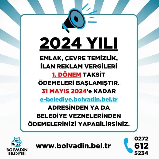 2024 YILI EMLAK, ÇTV VE İLAN REKLAM VERGİLERİ 1. DÖNEM TAKSİT ÖDEMELERİ BAŞLADI