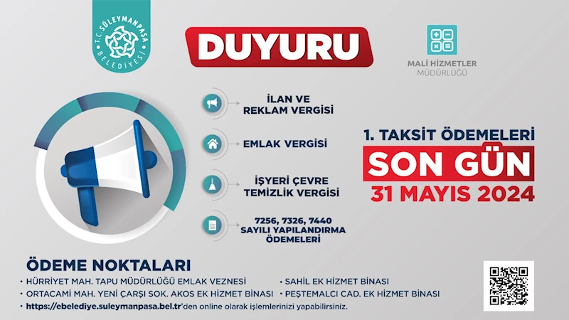 Emlak İlan Ve Çevre Temizlik Vergisi 1. Taksit Ödemesinde Son Gün 31 Mayıs