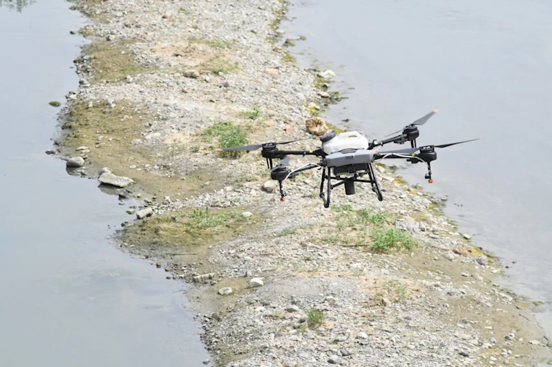 Büyükşehir’den derelerde drone ile ilaçlama çalışması