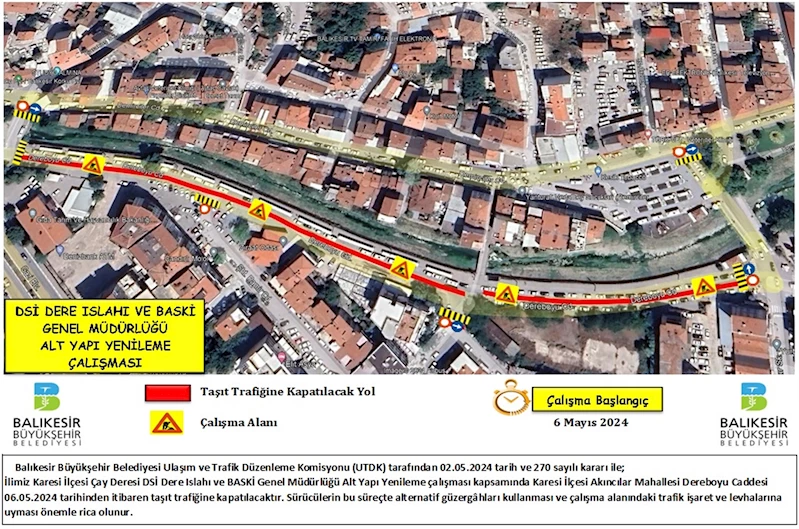 Dereboyu Caddesi Taşıt Trafiğine Kapatılıyor