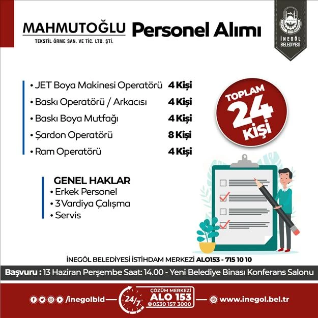 Mahmutoğlu Tekstil 24 Personel Alacak