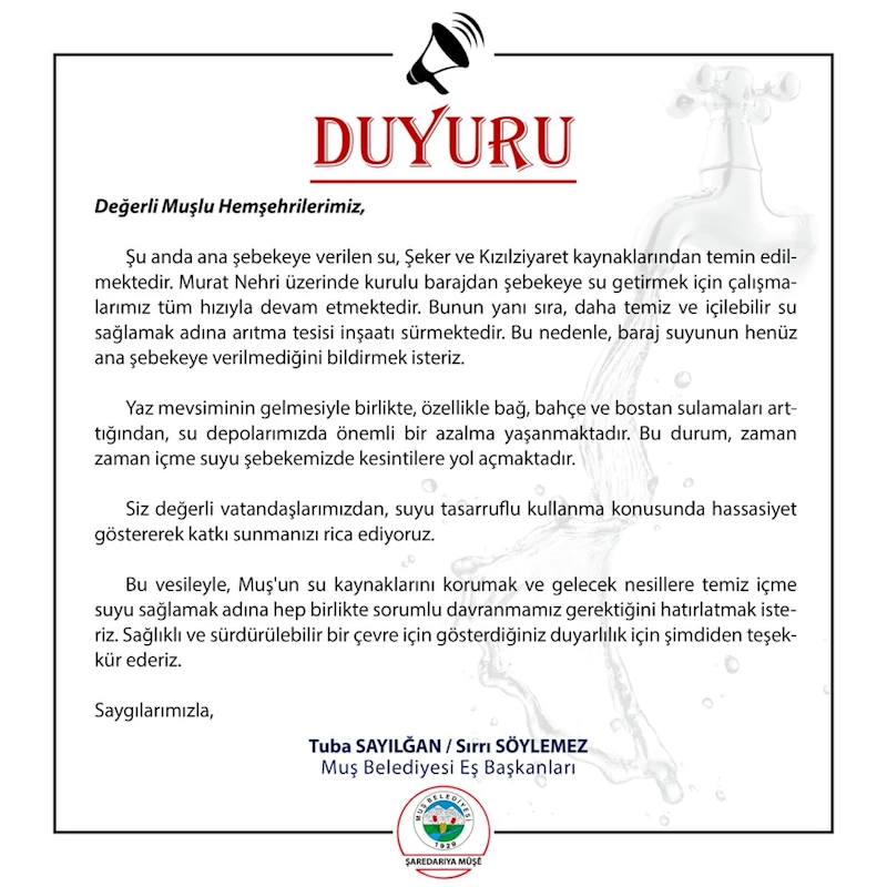 DEĞERLİ MUŞLU HEMŞEHRİLERİMİZ,