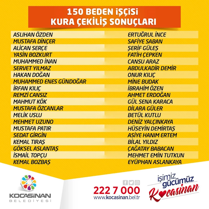 İŞÇİ ALIMI İÇİN ÇEKİLEN KURADA 150 KİŞİ ŞU ŞEKİLDE: