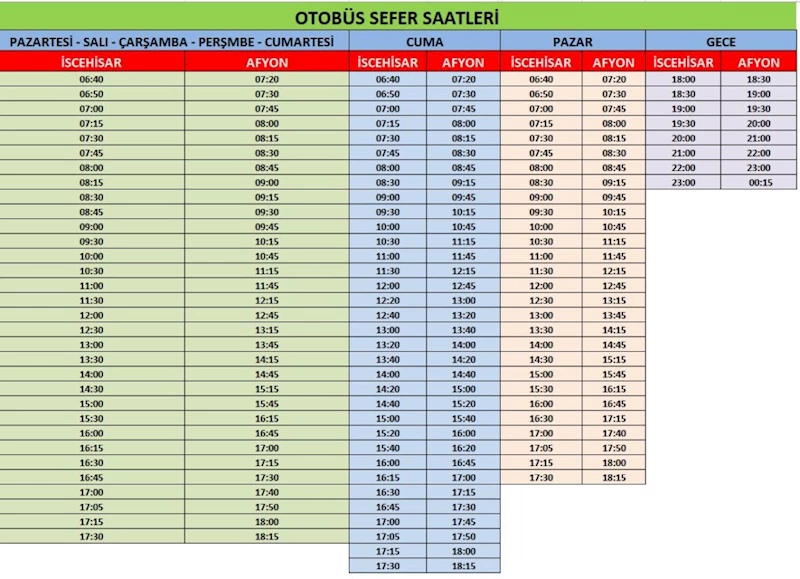 İscehisar Afyonkarahisar Otobüs Sefer Saatleri
