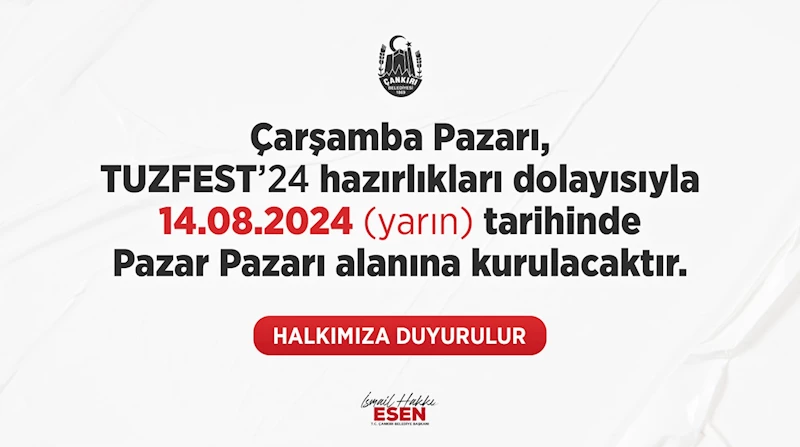 Çarşamba Pazarı Bu Hafta Pazar Pazarı’na Kurulacak