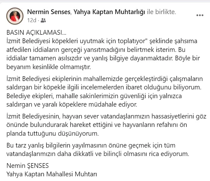 MUHTARDAN İZMİT BELEDİYESİ İLE İLGİLİ AÇIKLAMA GELDİ; “İDDİALAR ASILSIZ”