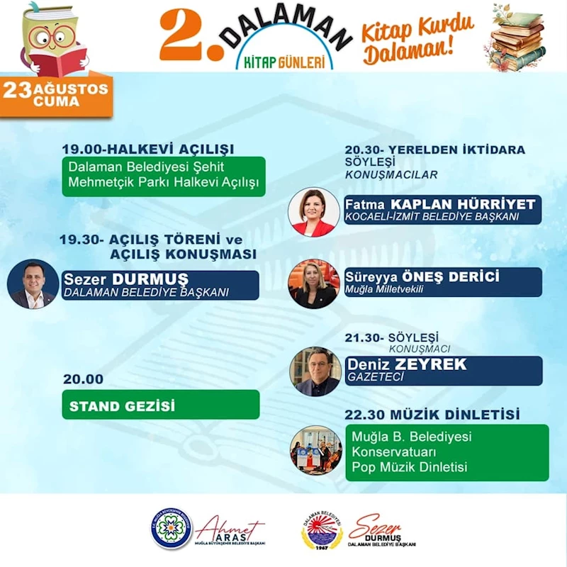 BAŞKAN HÜRRİYET, DALAMAN BELEDİYESİ KİTAP GÜNLERİ’NİN KONUĞU OLACAK