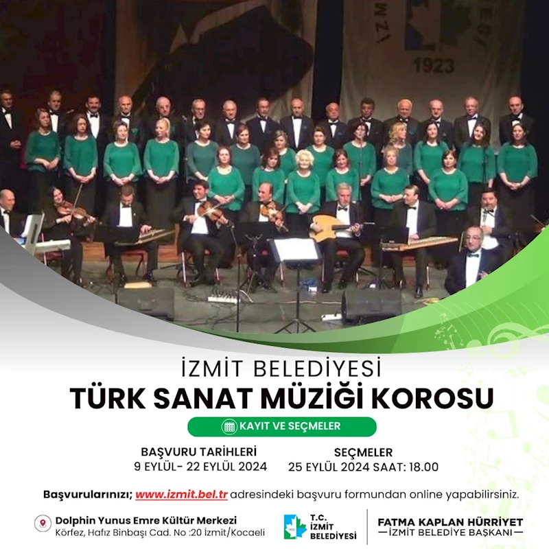 İZMİT BELEDİYESİNİN TÜRK SANAT MÜZİĞİ KOROSU İÇİN ADAY BAŞVURULARI BAŞLIYOR