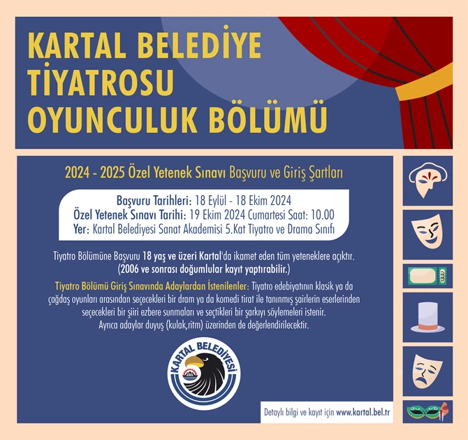 KARTAL BELEDİYE TİYATROSU OYUNCULUK BÖLÜMÜ ÖN KAYITLARI BAŞLADI