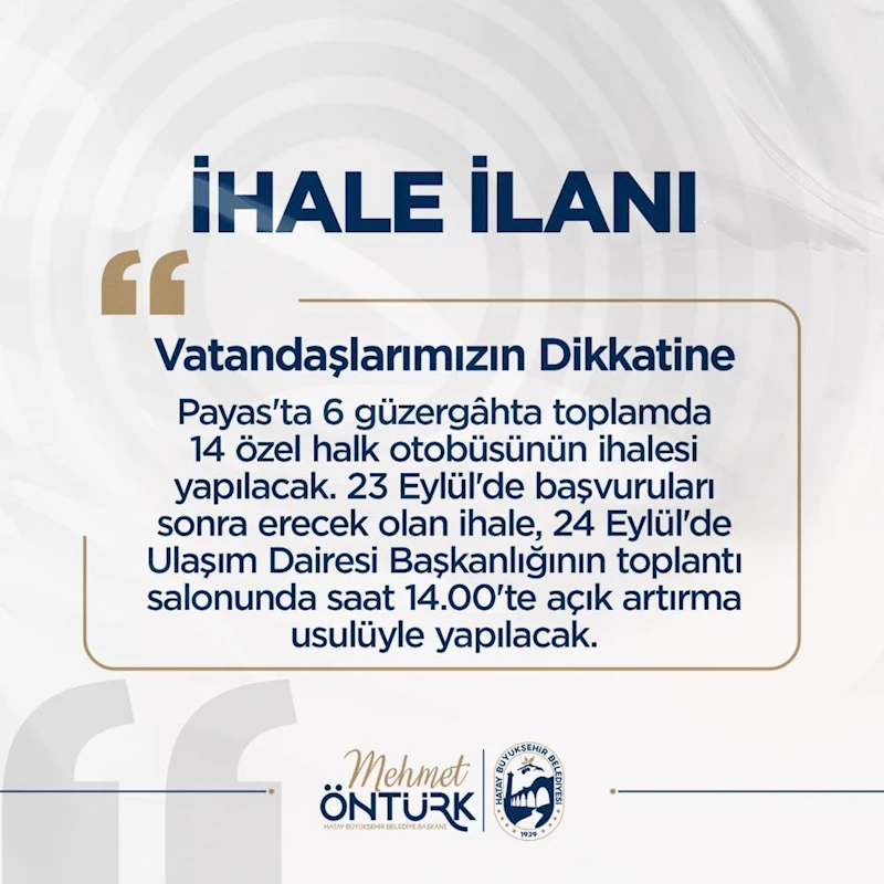 PAYAS’TA 14 ADET TOPLU TAŞIMA İHALESİ YAPILACAK