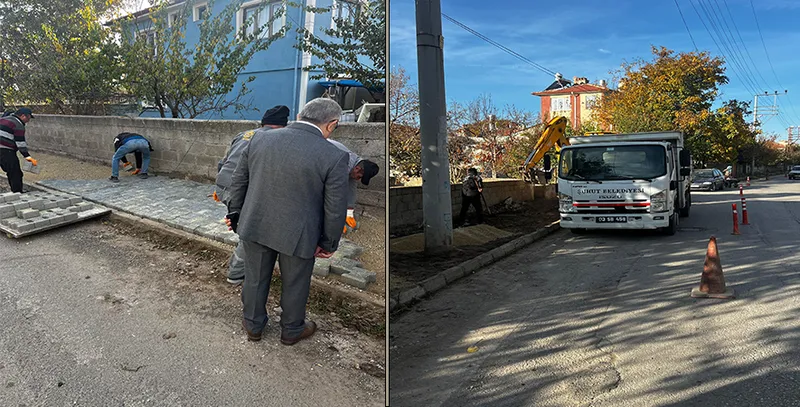Şuhut Belediye Başkanı Özaşkın Yarışlı Köyü Yolundaki Kaldırım Çalışmalarını Denetledi