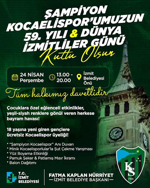 İZMİT BELEDİYESİ, KOCAELİSPOR’UN 59.YILI VE DÜNYA İZMİTLİLER GÜNÜNÜ COŞKUYLA KUTLANACAK