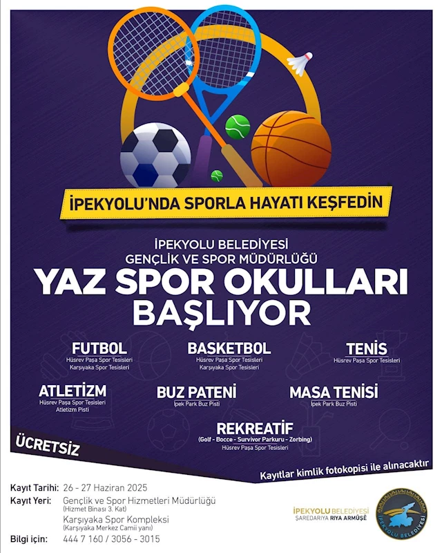İpekyolu Belediyesi yaz spor okullarının kayıtları 26 Haziran