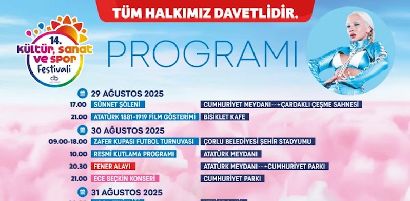 Çorlu`da 14. Kültür, Sanat ve Spor Festivali Başlıyor