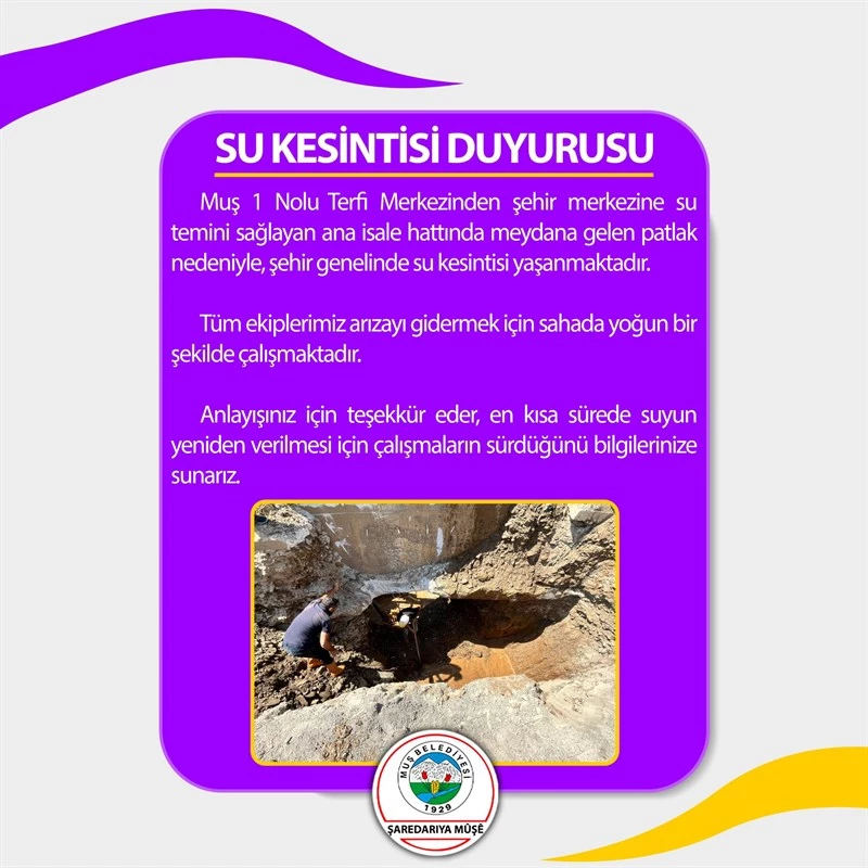 SU KESİNTİSİ DUYURUSU